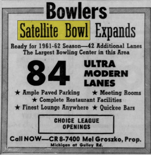 Satellite Bowl - Mar 13 1961 Ad (newer photo)